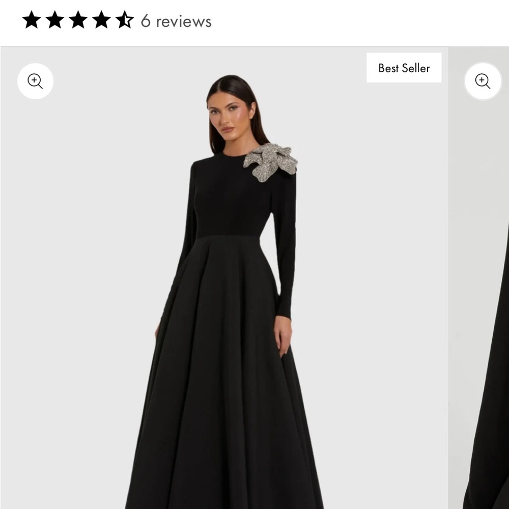 Mac Duggal Black Gown with Silver crystal flower Accent